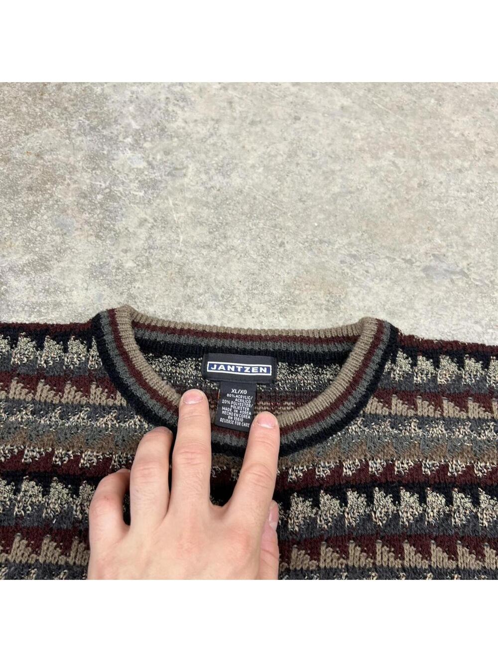 vintage jantzen brown beige and black striped knit sweater size xl - Picture 3 of 3